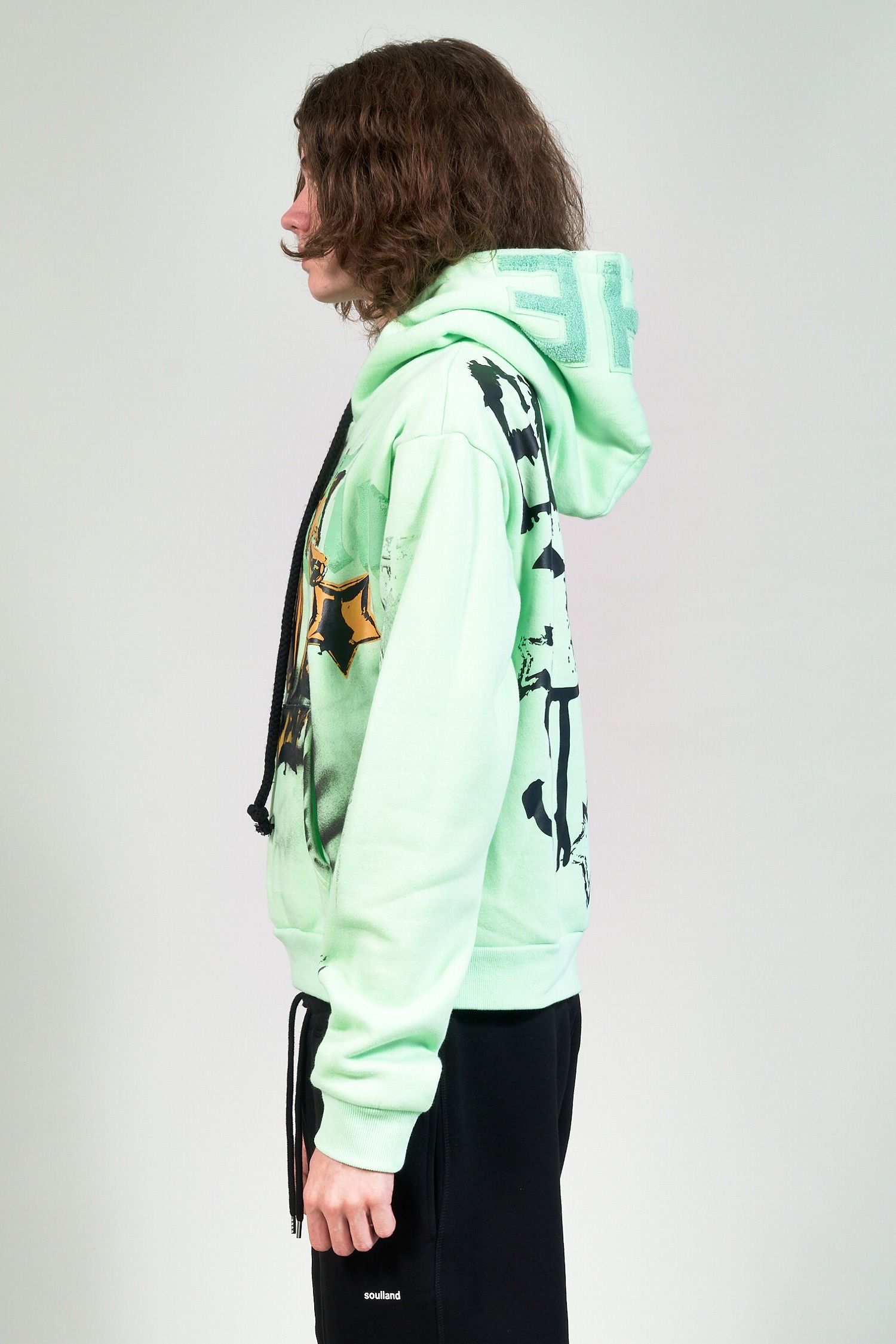 "TEST HOODY" グラフィックプリントパーカー ミントグリーン (one and only)