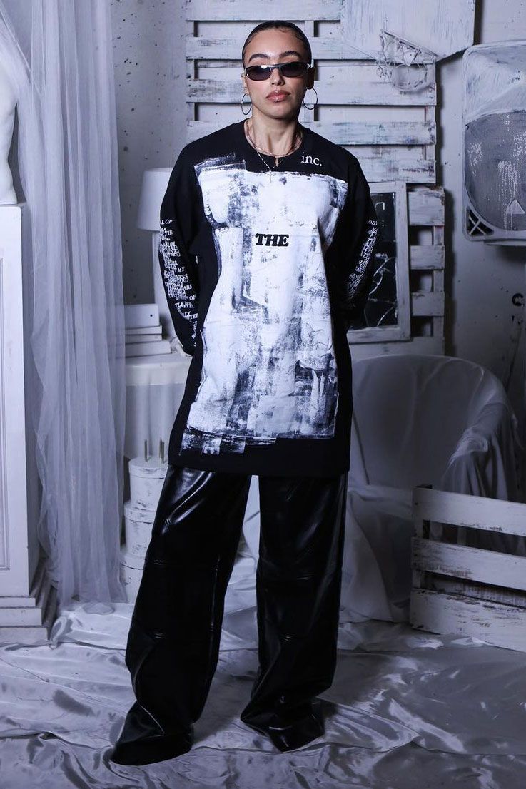 THE PAINTED プリント 長袖 Tシャツ ブラック