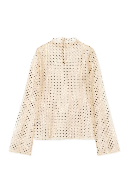スタンドネック チュール ドット プルオーバー Beige