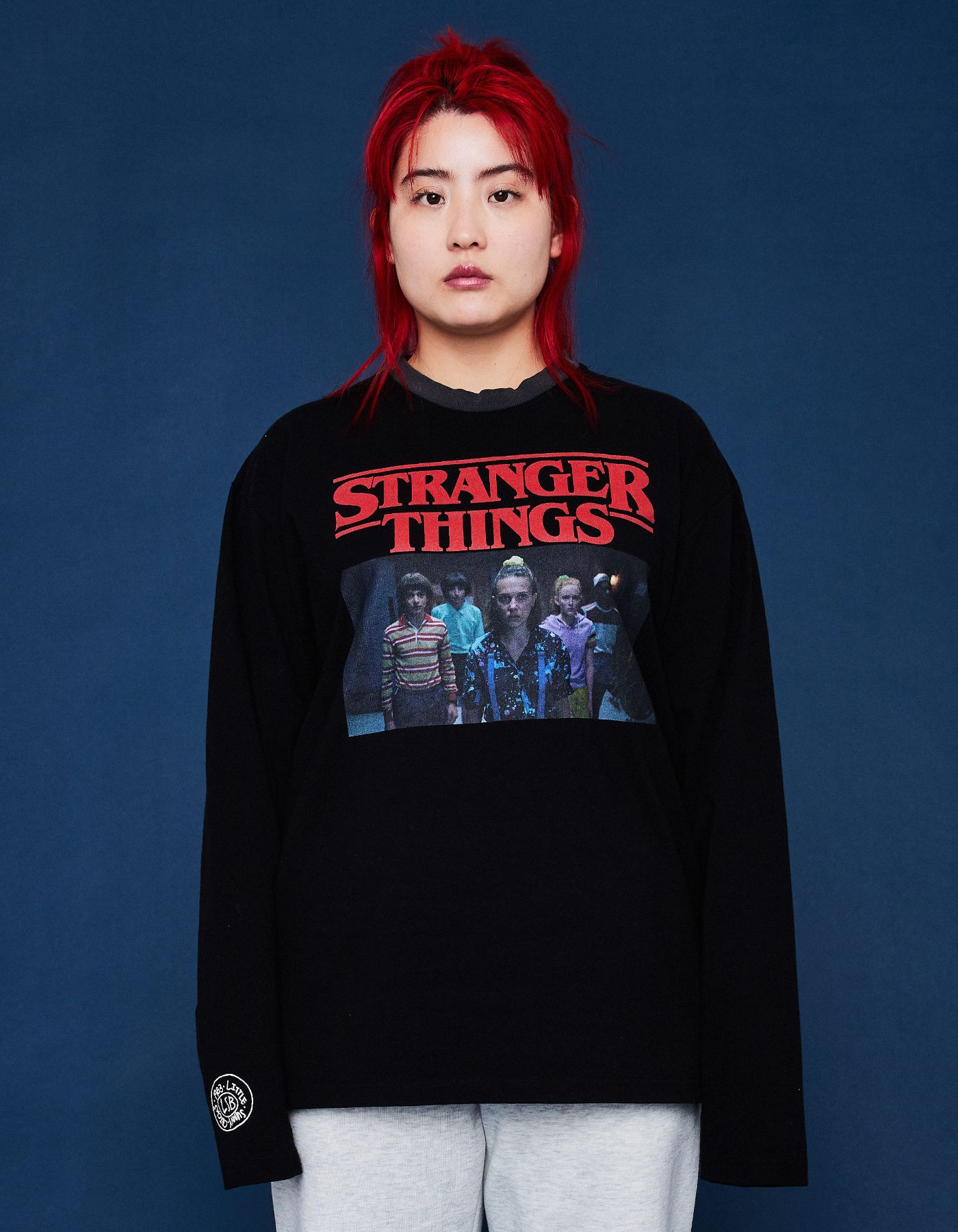 little sunny bite × Stranger Things コラボ プリント長袖Tシャツ ブラック