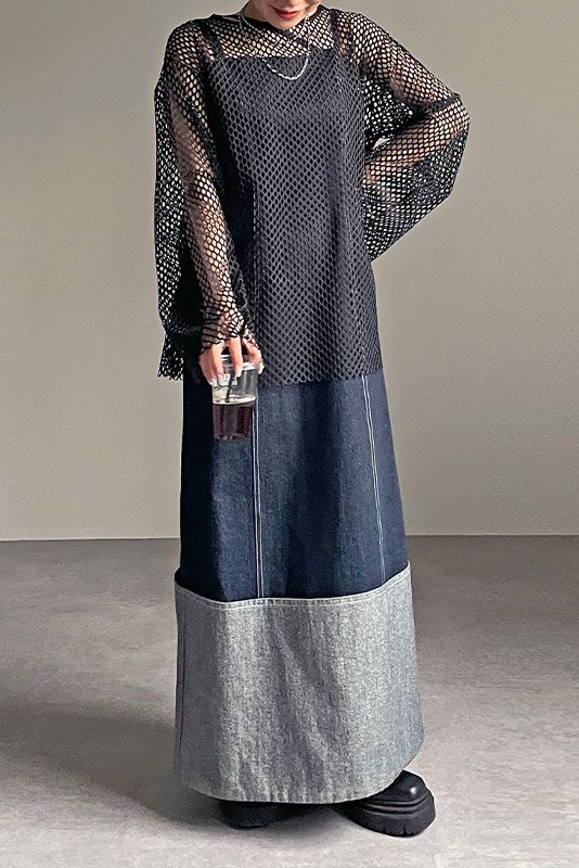 ボックスシルエット メッシュ プルオーバー BLACK