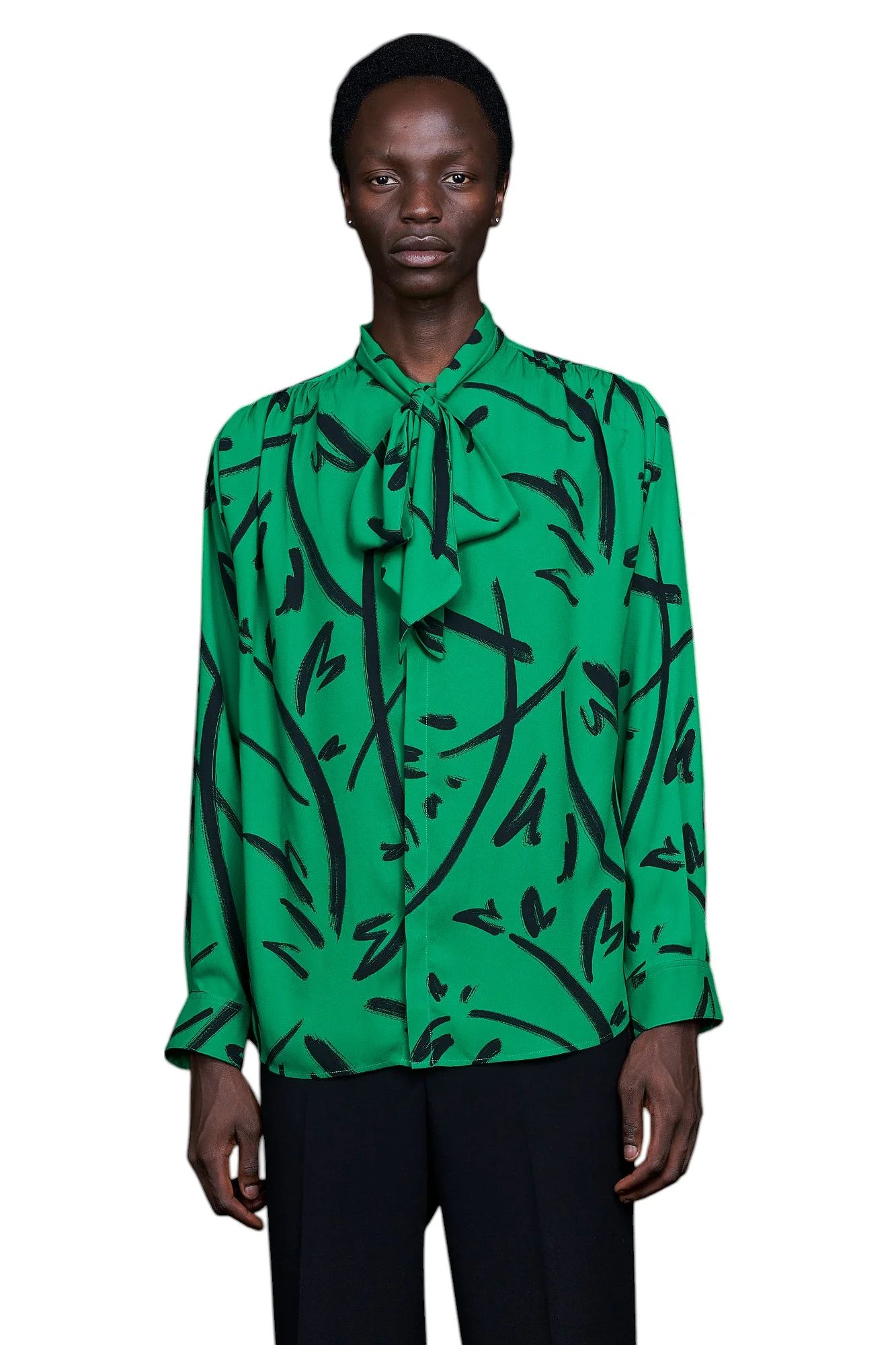 Hand paint Gather Ribbon Shirt GREEN