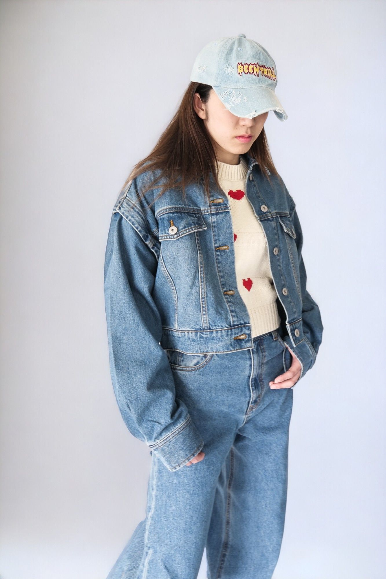 【CHAROL】Blueデニム セットアップ & ハートニット❤