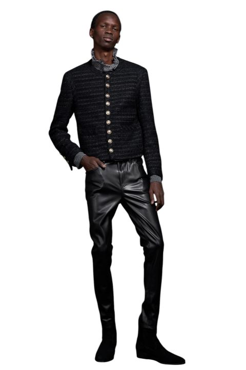 Tweed No Collar Cropped Militaly Jacket ツイードノーカラークロップドミリタリージャケット