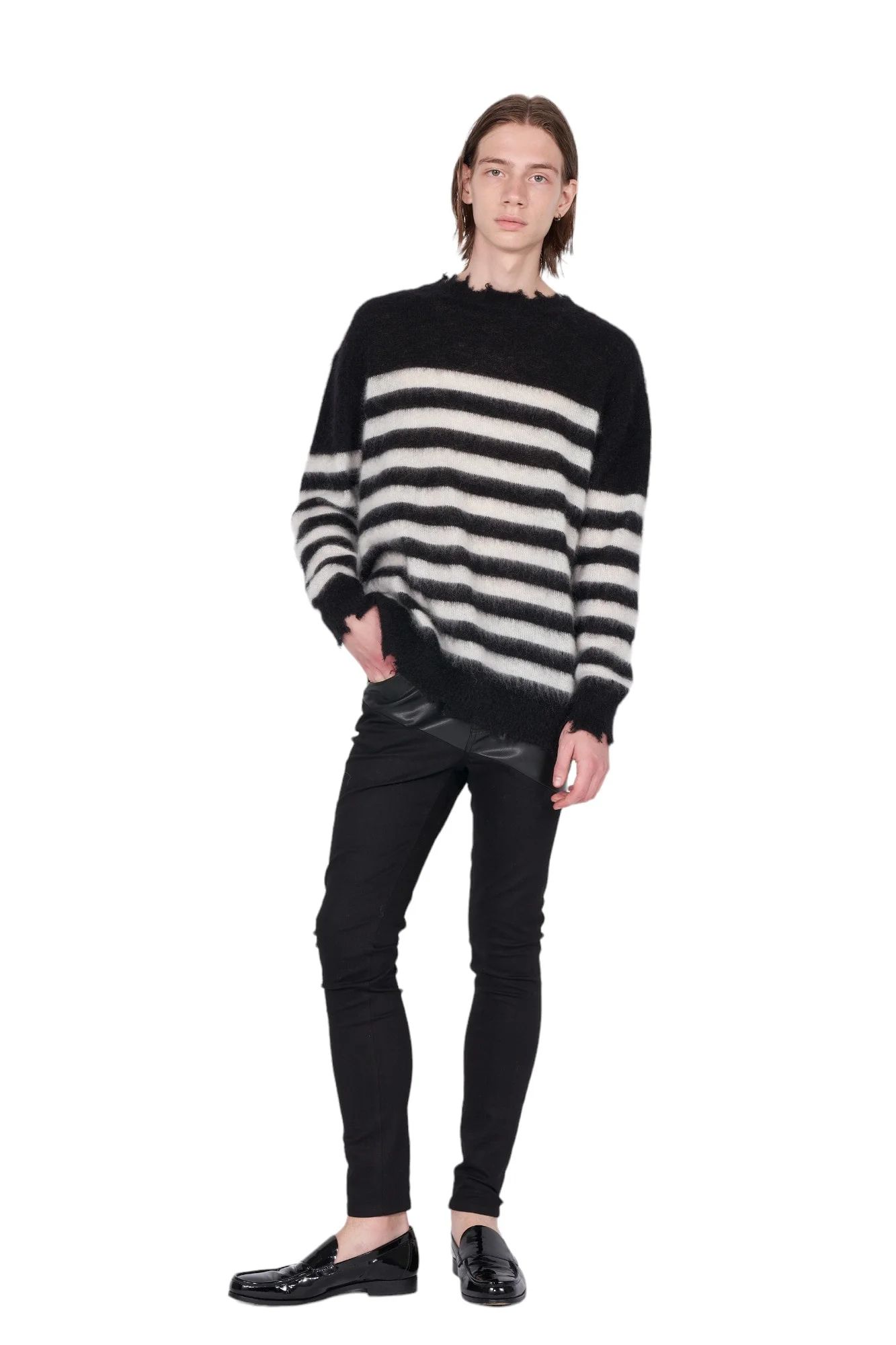 ランダム マリン ボーダーニット Random Marine Border Crashed Knit BLACKxWHITE