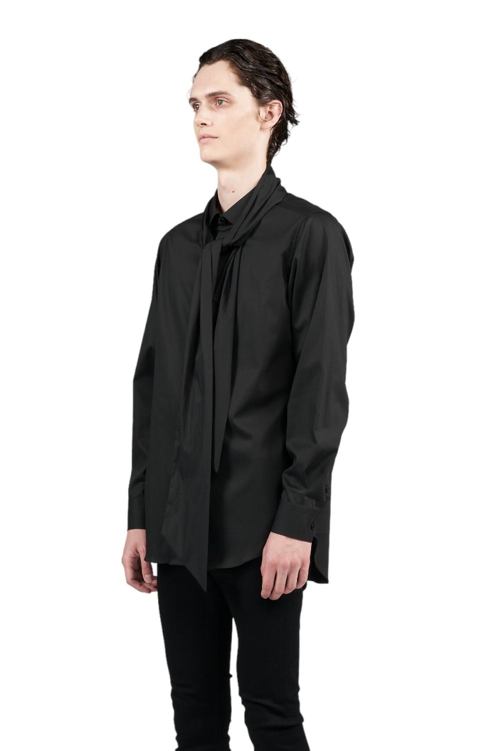 50's ブロードストレッチ レギュラーシャツ with ビッグボウタイ BLACK