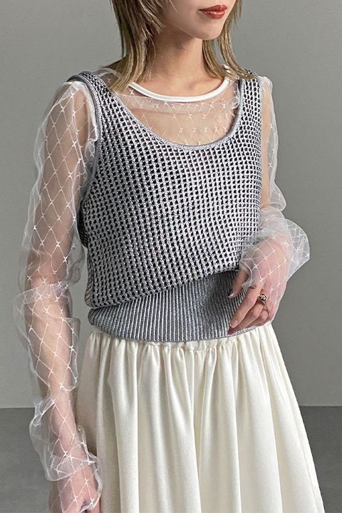 グリッター プリント ニットタンク SILVER