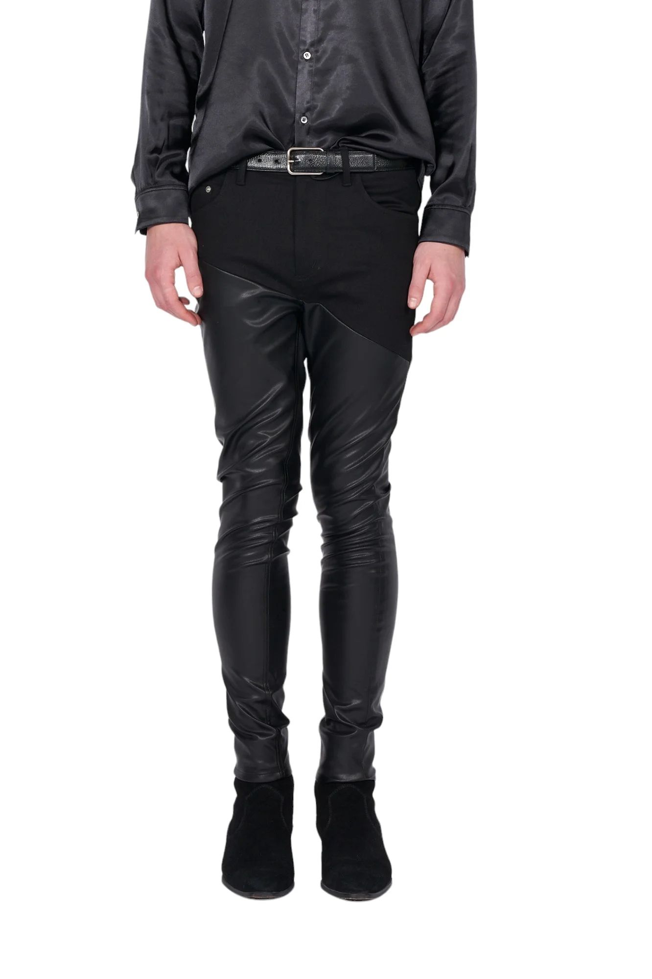 Vegan Leather Combined Denim Pants BLACK DENIM×BLACK ヴィーガンレザーコンバインドデニム