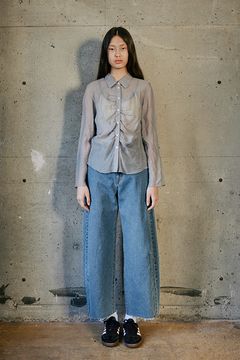カービング ワイドデニム パンツ ブルー