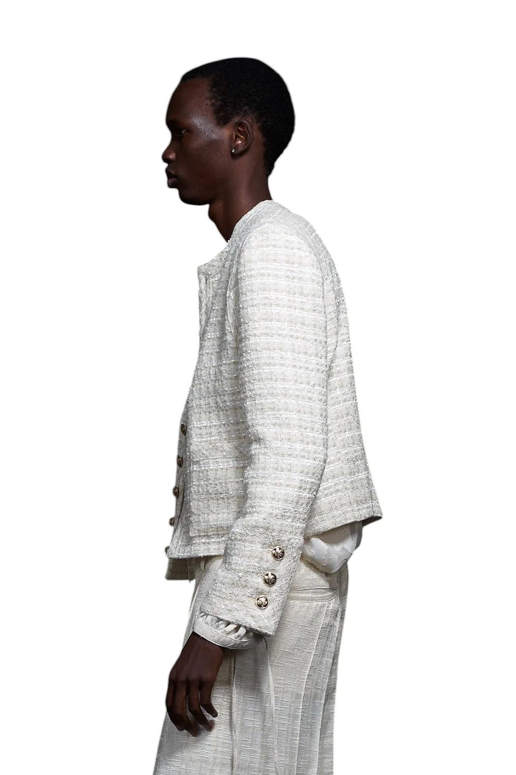 GALAABEND - Tweed No Collar Cropped Militaly Jacket ツイード