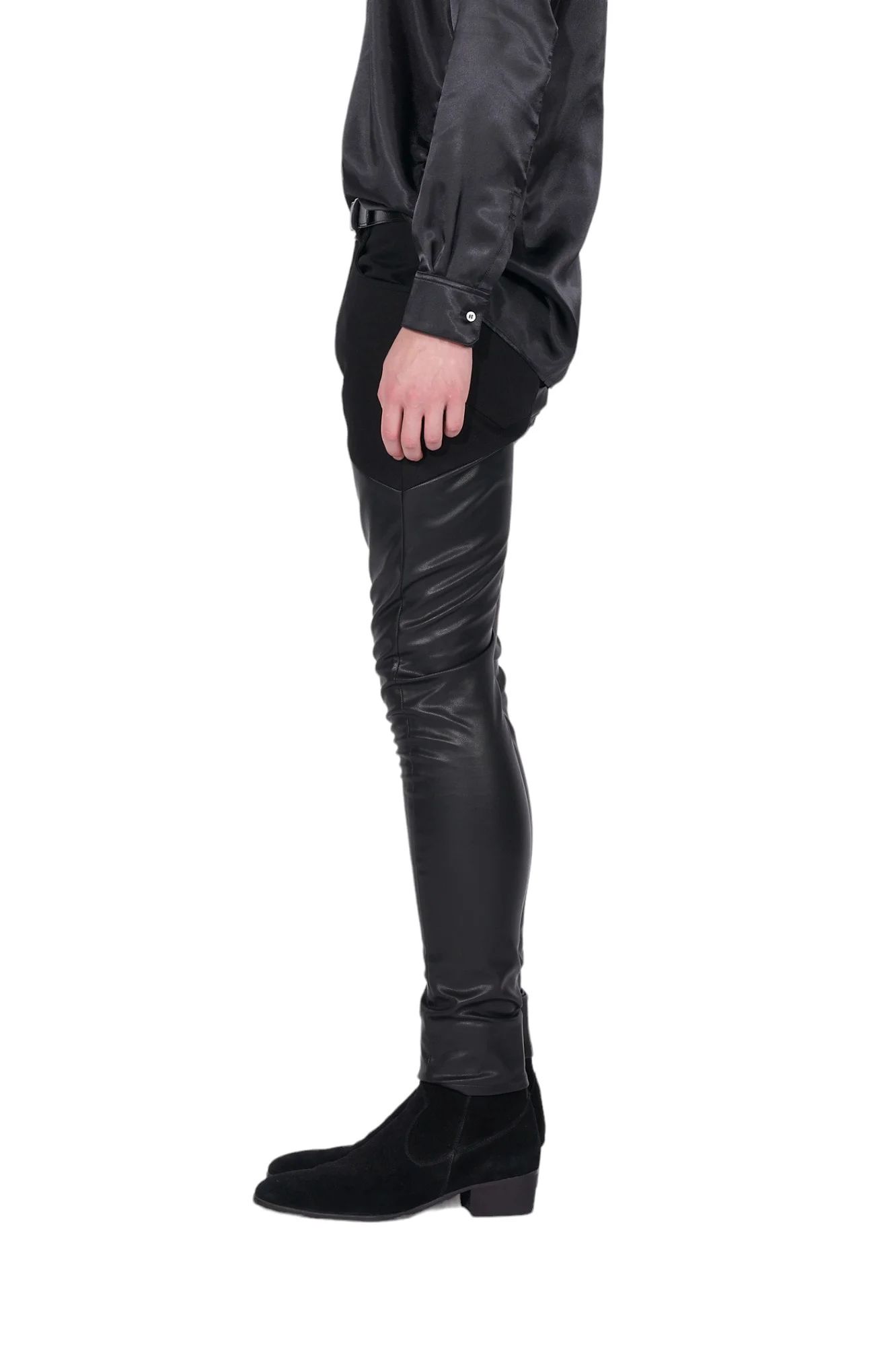 Vegan Leather Combined Denim Pants BLACK DENIM×BLACK ヴィーガンレザーコンバインドデニム