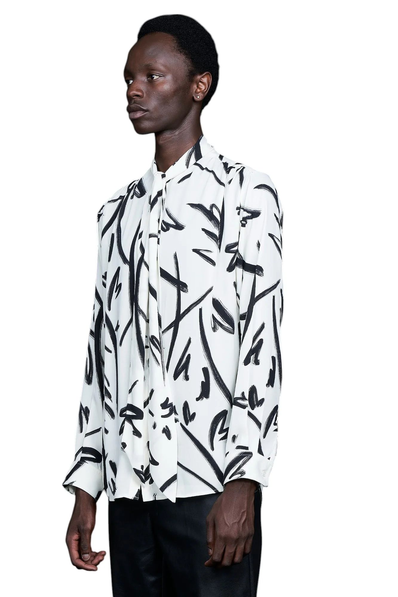 Hand paint Gather Ribbon Shirt WHITE