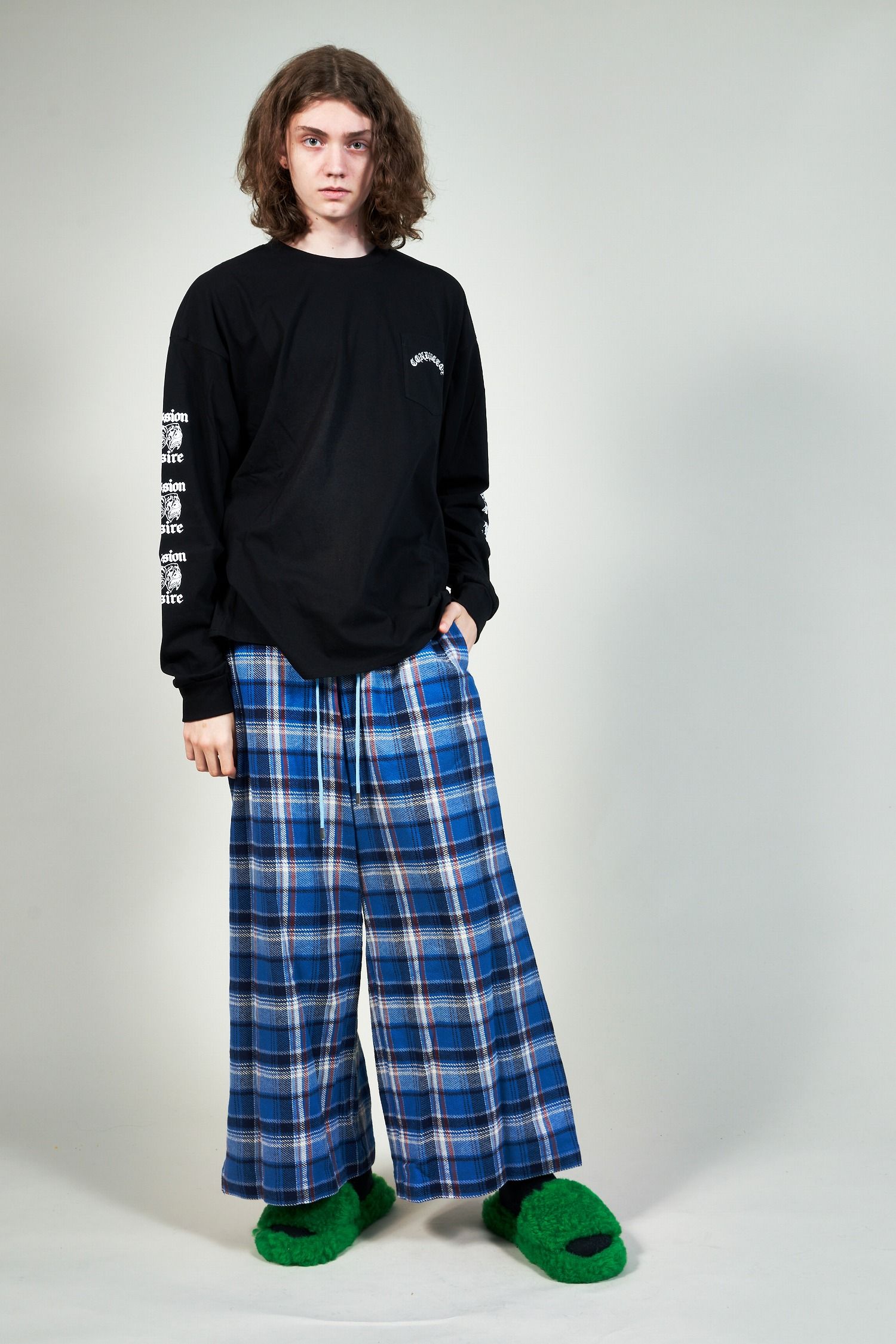 グラフィックプリント 2FACE 長袖Tシャツ ブラック