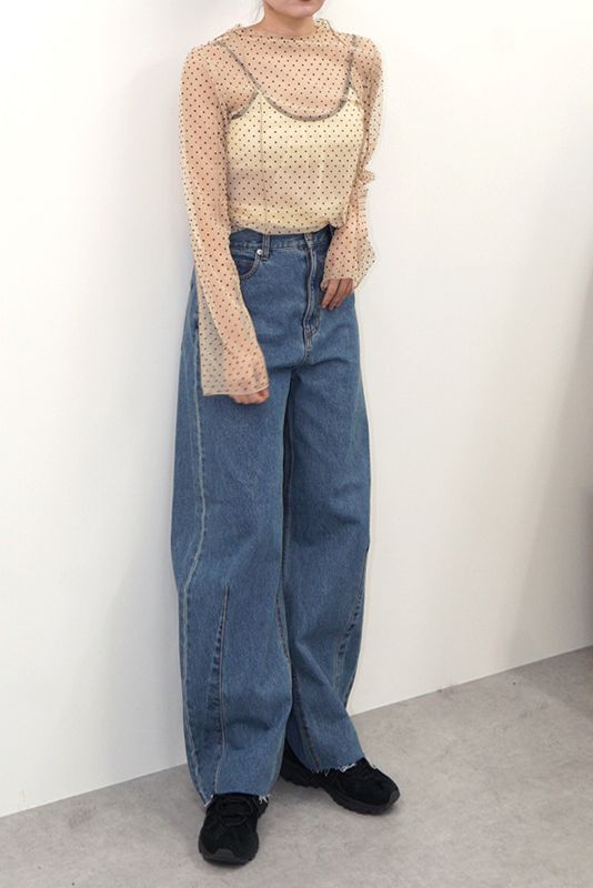 カービング ワイドデニム パンツ ブルー