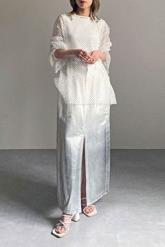 ボックスシルエット メッシュ プルオーバー WHITE