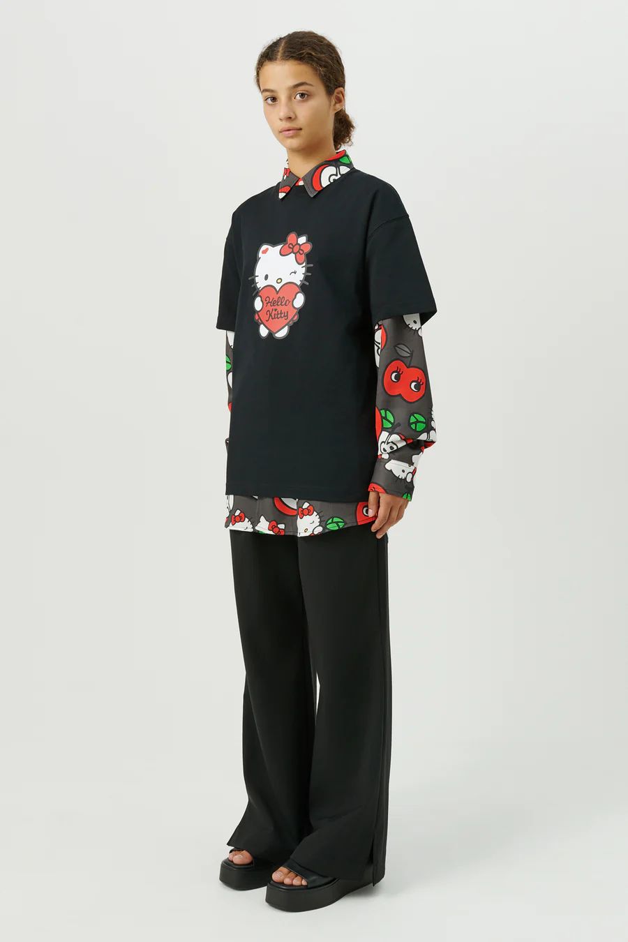 soulland×ハローキティ コラボ ハートプリント 半袖Tシャツ ブラック