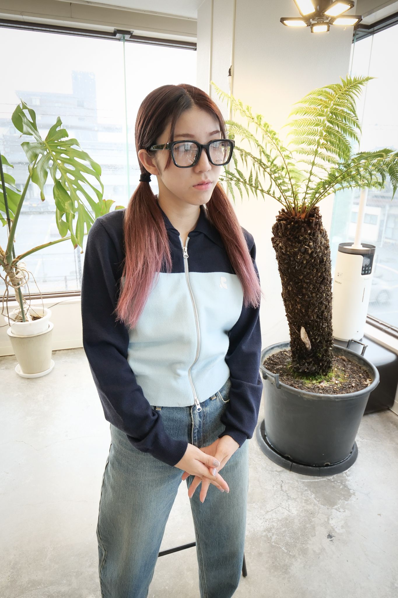 【REST&RECREATION】 2TONE ZIPUP CARDIGAN Blue & Beige