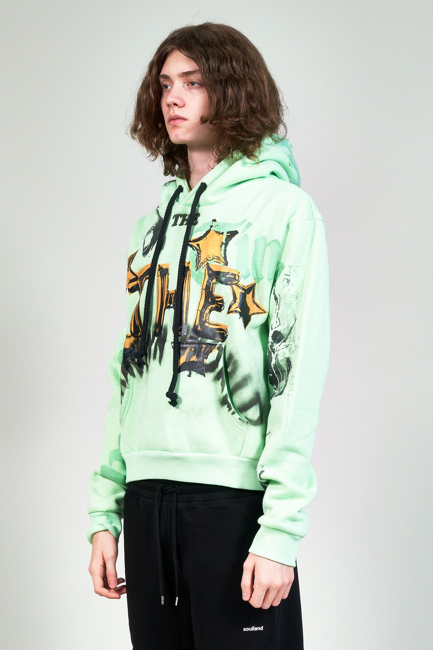 "TEST HOODY" グラフィックプリントパーカー ミントグリーン (one and only)