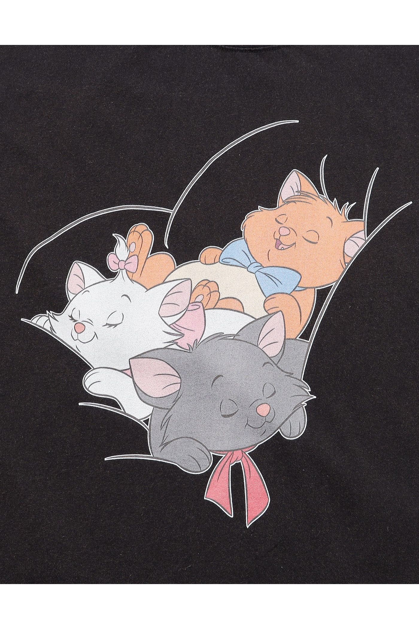Disney × little sunny bite コラボ マリー プリント 半袖 ビッグTシャツ ブラック