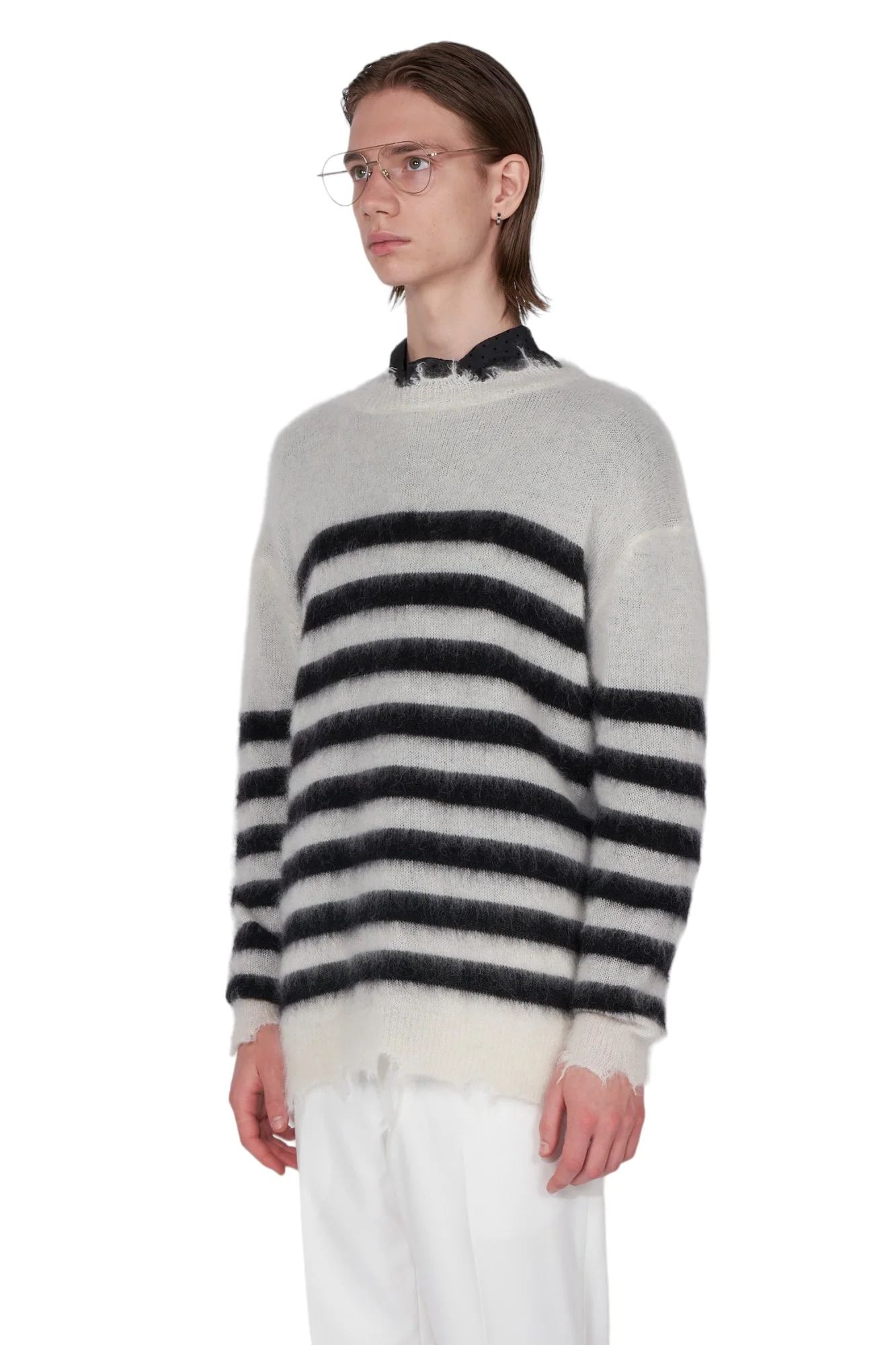 ランダム マリン ボーダーニット Random Marine Border Crashed Knit WHITE×BLACK