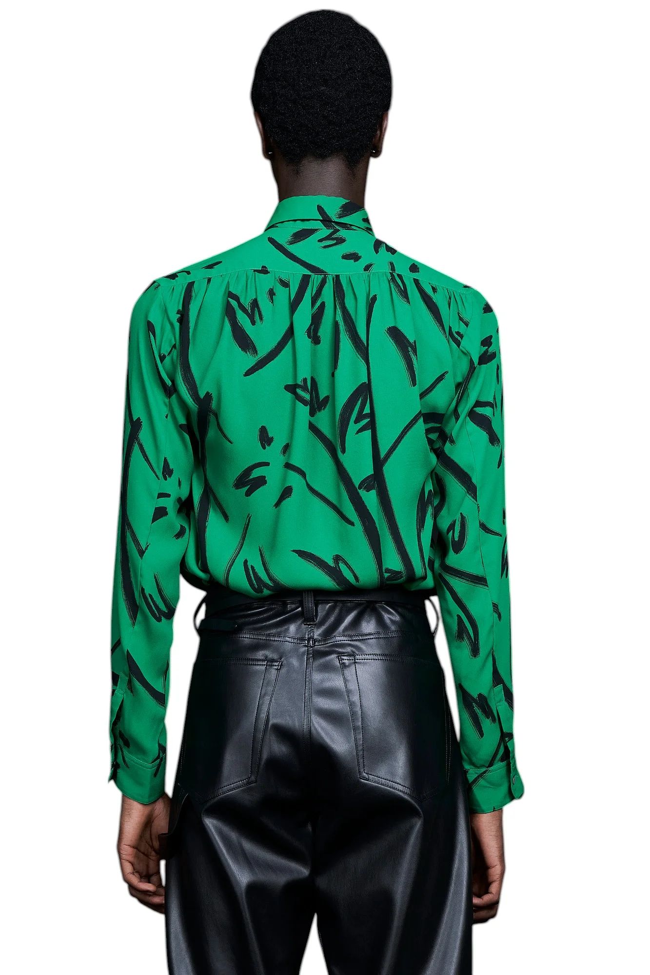 Hand paint Gather Regular Shirt GREEN