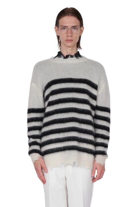 ランダム マリン ボーダーニット Random Marine Border Crashed Knit WHITE×BLACK