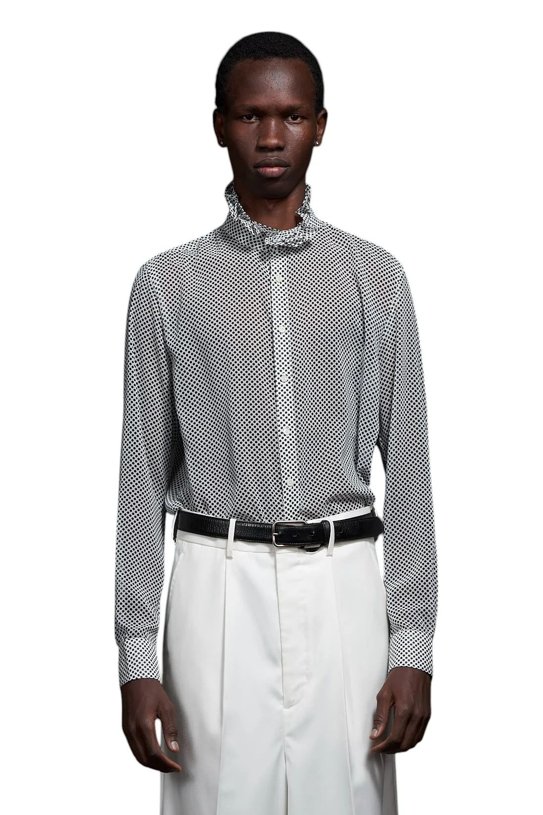 Over Dots Hi Neck Frill Shirt オーバードットハイネックフリルシャツ