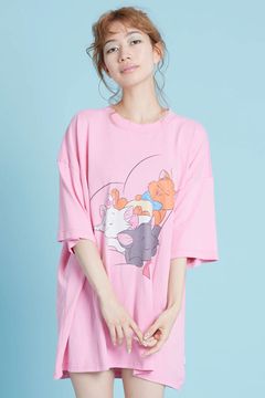Disney × little sunny bite コラボ マリー プリント 半袖 ビッグTシャツ ピンク
