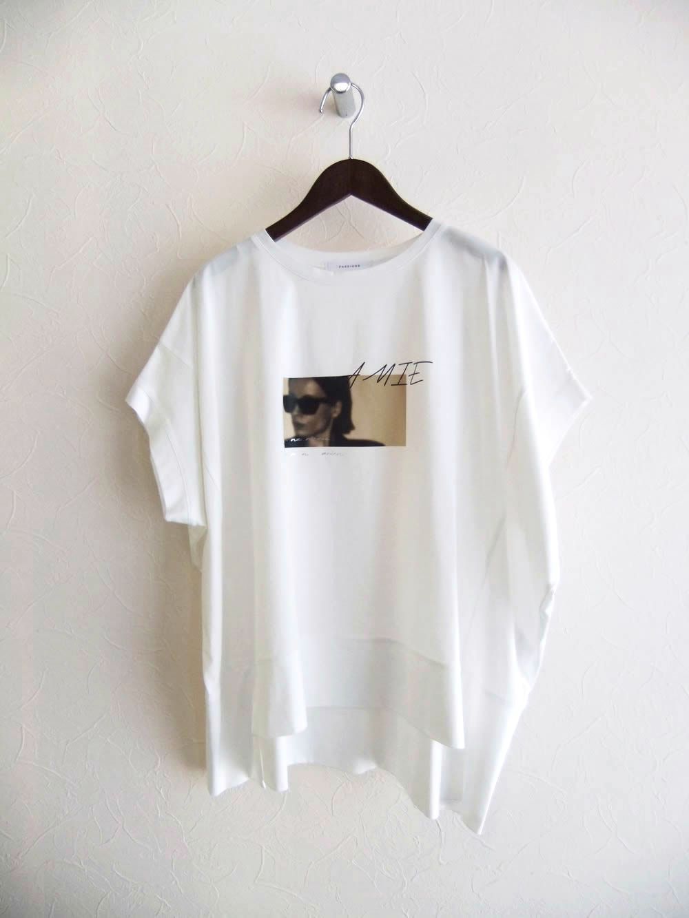 フォトプリント フロントスリット コクーン Tシャツ  (ホワイト)  626940