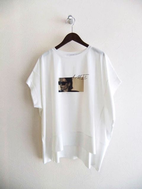 フォトプリント フロントスリット コクーン Tシャツ  (ホワイト)  626940