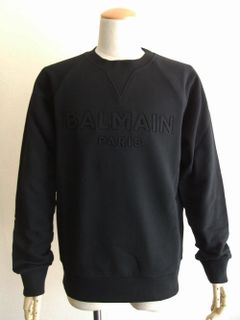 ブラック コットン スウェットシャツ ブラック Balmain Paris エンボスロゴ   VH1JQ005/B025