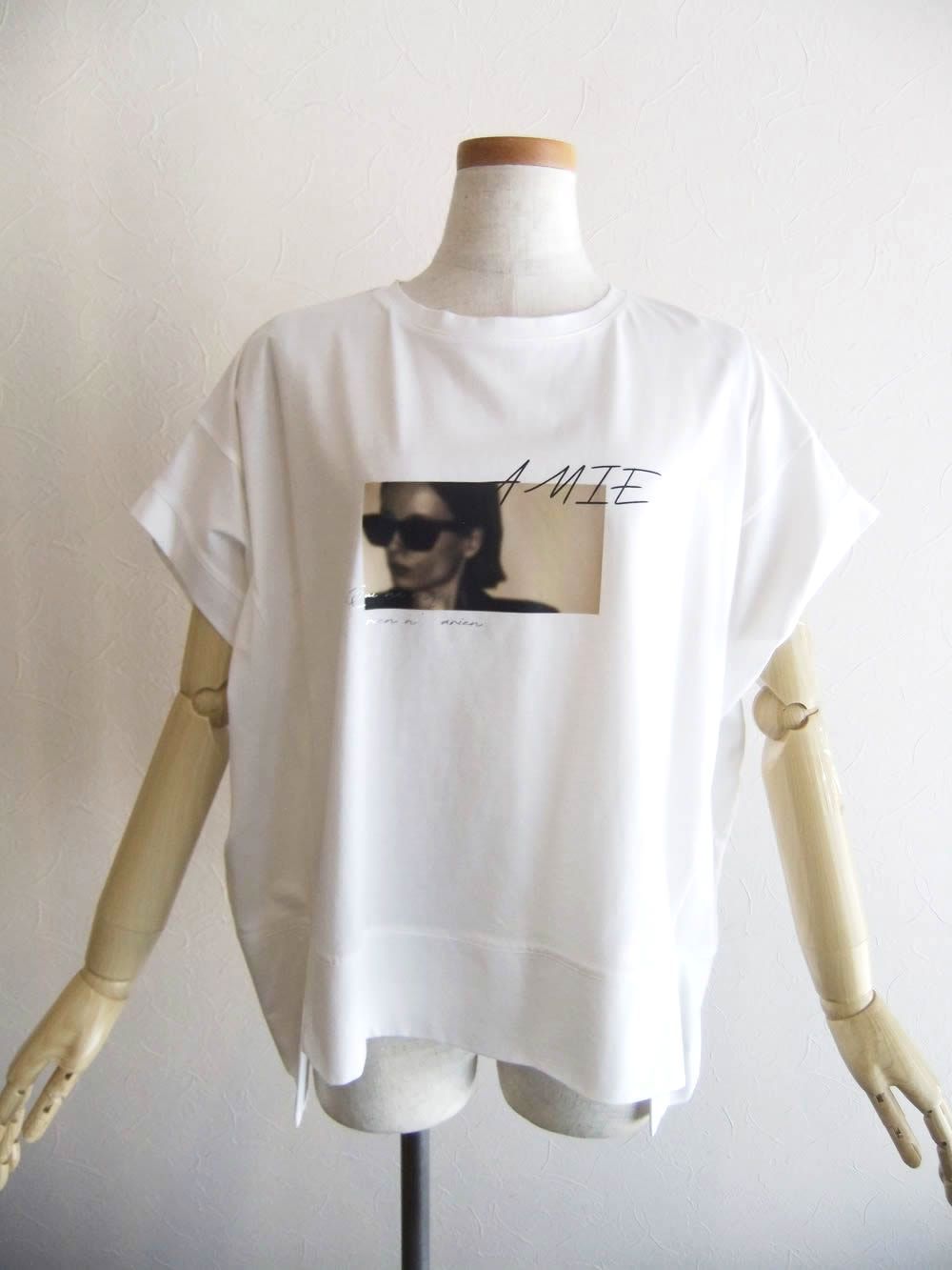 フォトプリント フロントスリット コクーン Tシャツ  (ホワイト)  626940