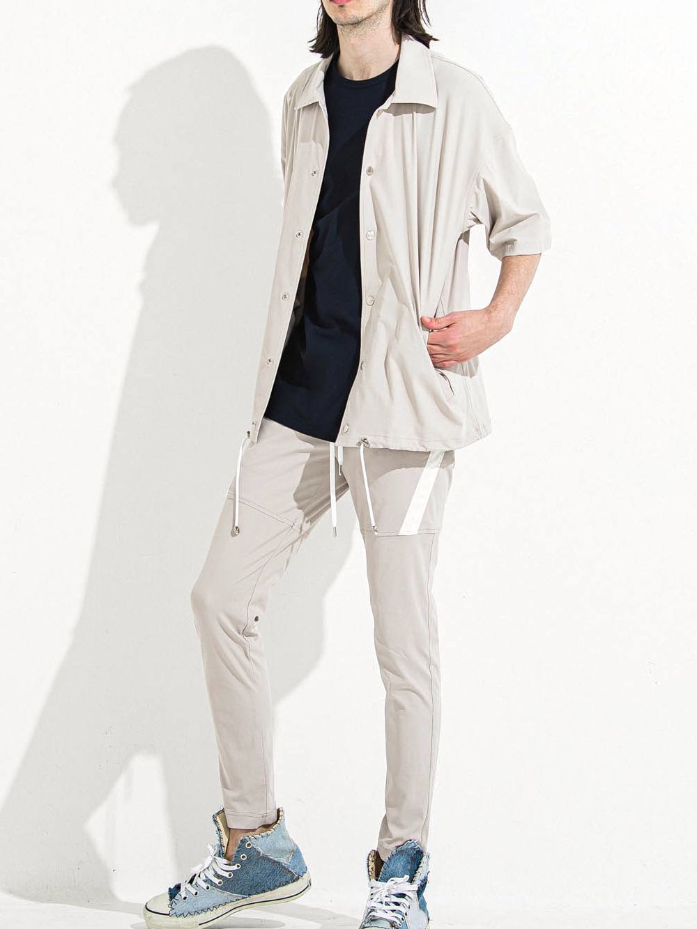 NYLON HALF COACH JACKET  ハーフスリーブ コーチジャケット （グレージュ）