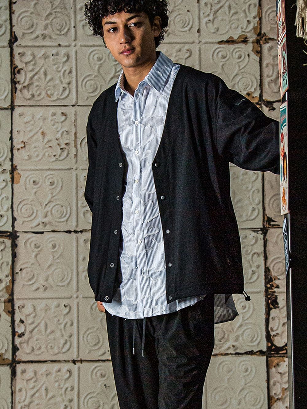 NYLON TECH cardigan  (ブラック) オーバーサイズ ナイロン カーディガン