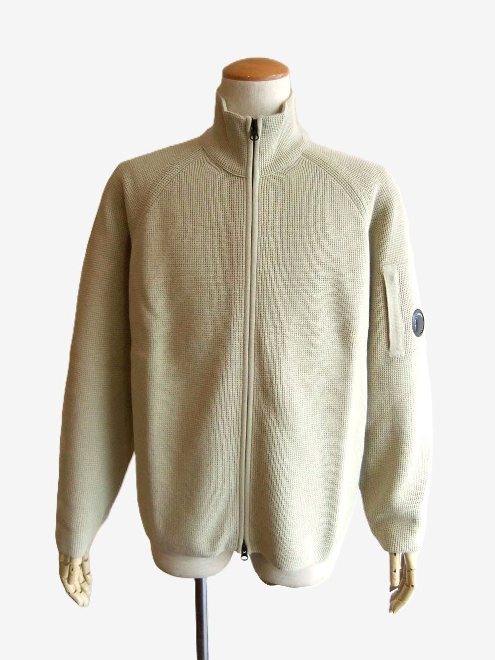 WAFFLE KNIT COTTON ZIP LENS CARDIGAN   (オフホワイト)   ジップ ニット ジャケット
