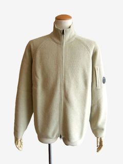 WAFFLE KNIT COTTON ZIP LENS CARDIGAN   (オフホワイト)   ジップ ニット ジャケット