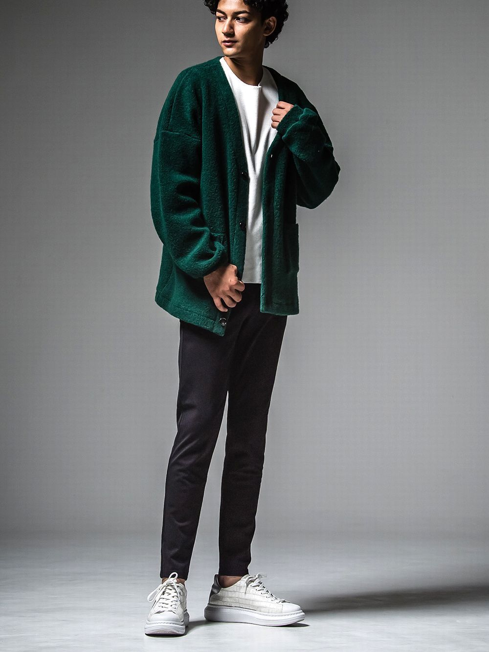 ANGOLA BOA PILE CARDIGAN  (グリーン)  アンゴラ ボアパイル カーディガン
