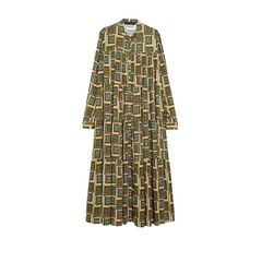 【MICALLE MICALLE】 幾何学プリント ティアード ワンピース  （グリーン） MMF132DDC