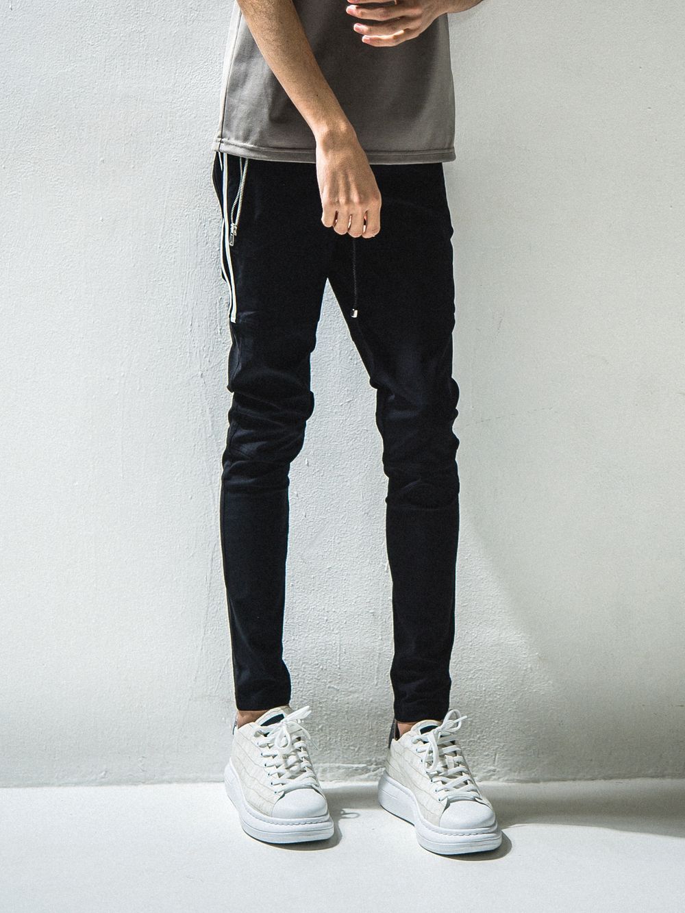 Johnson LINE NYLON PANTS ジョンソン ライン ナイロン パンツ (ブラック×ホワイト)