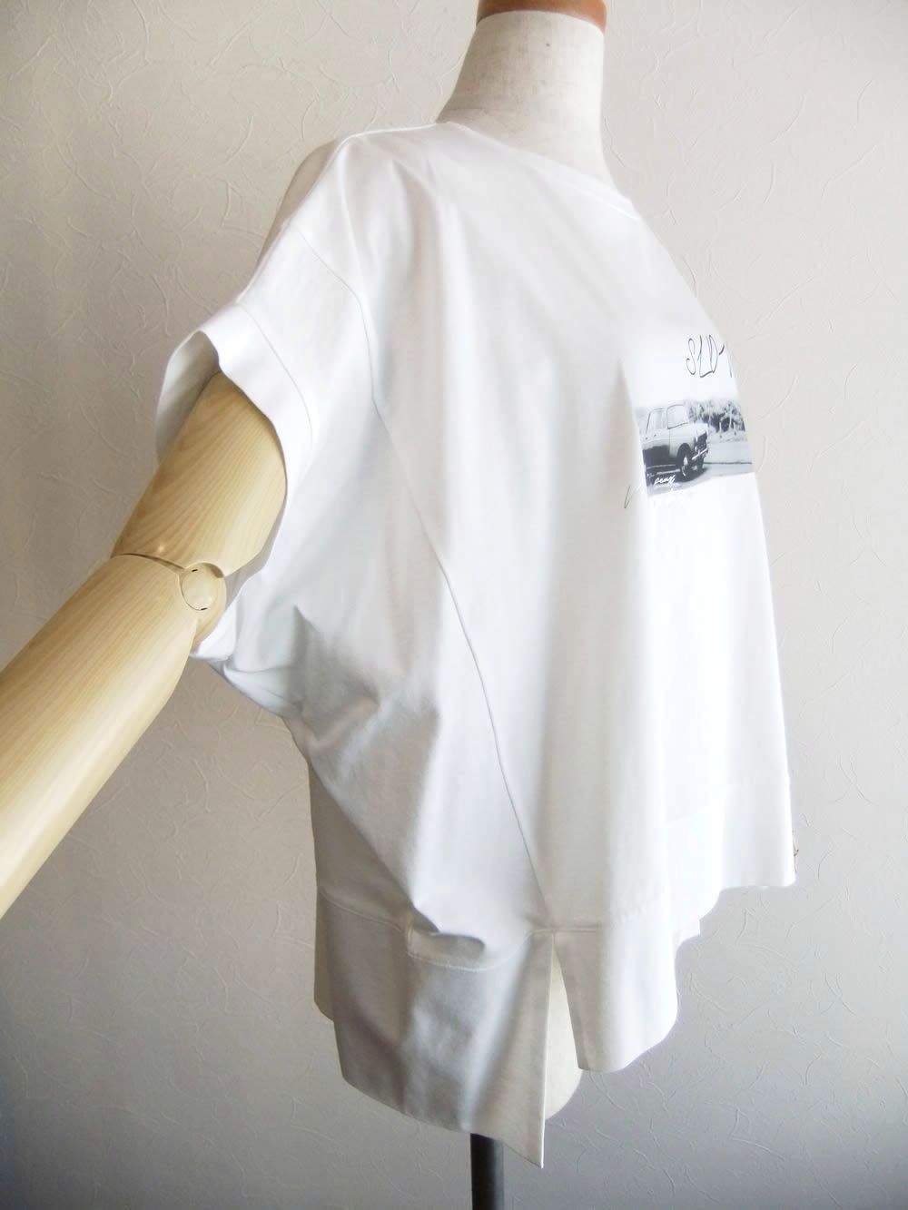 フォトプリント フロントスリット コクーン Tシャツ  (ホワイト)  626939