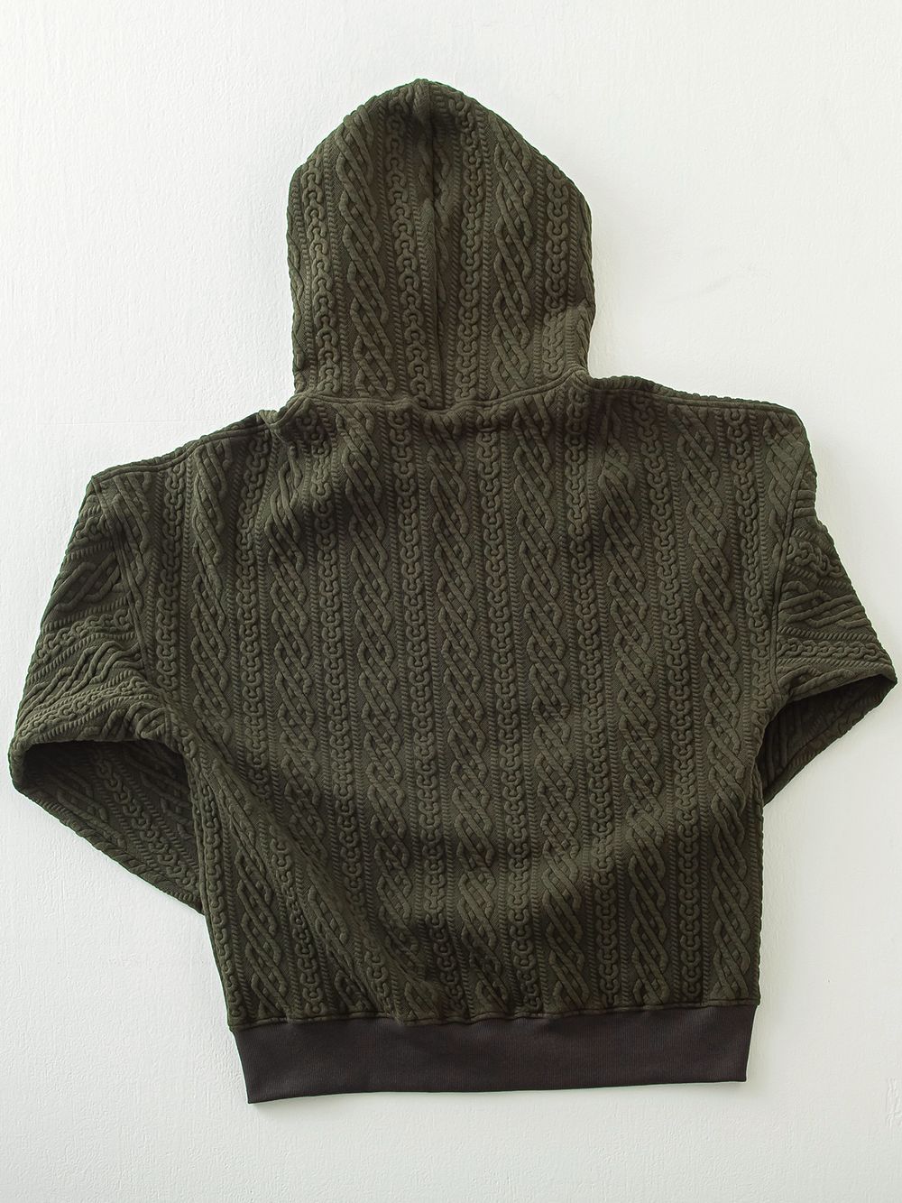 ROPE zip loose hoodie  (カーキ)  縄編みキルティングジップアップパーカー