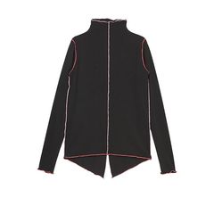 配色メロー モックネック 燕尾風 長袖 Tシャツ   （ブラック）  MMF117TEC