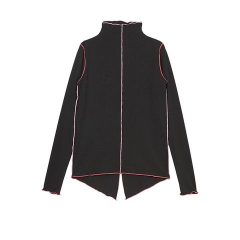 配色メロー モックネック 燕尾風 長袖 Tシャツ   （ブラック）  MMF117TEC