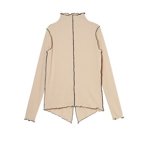 配色メロー モックネック 燕尾風 長袖 Tシャツ   （アイボリー）  MMF117TEC