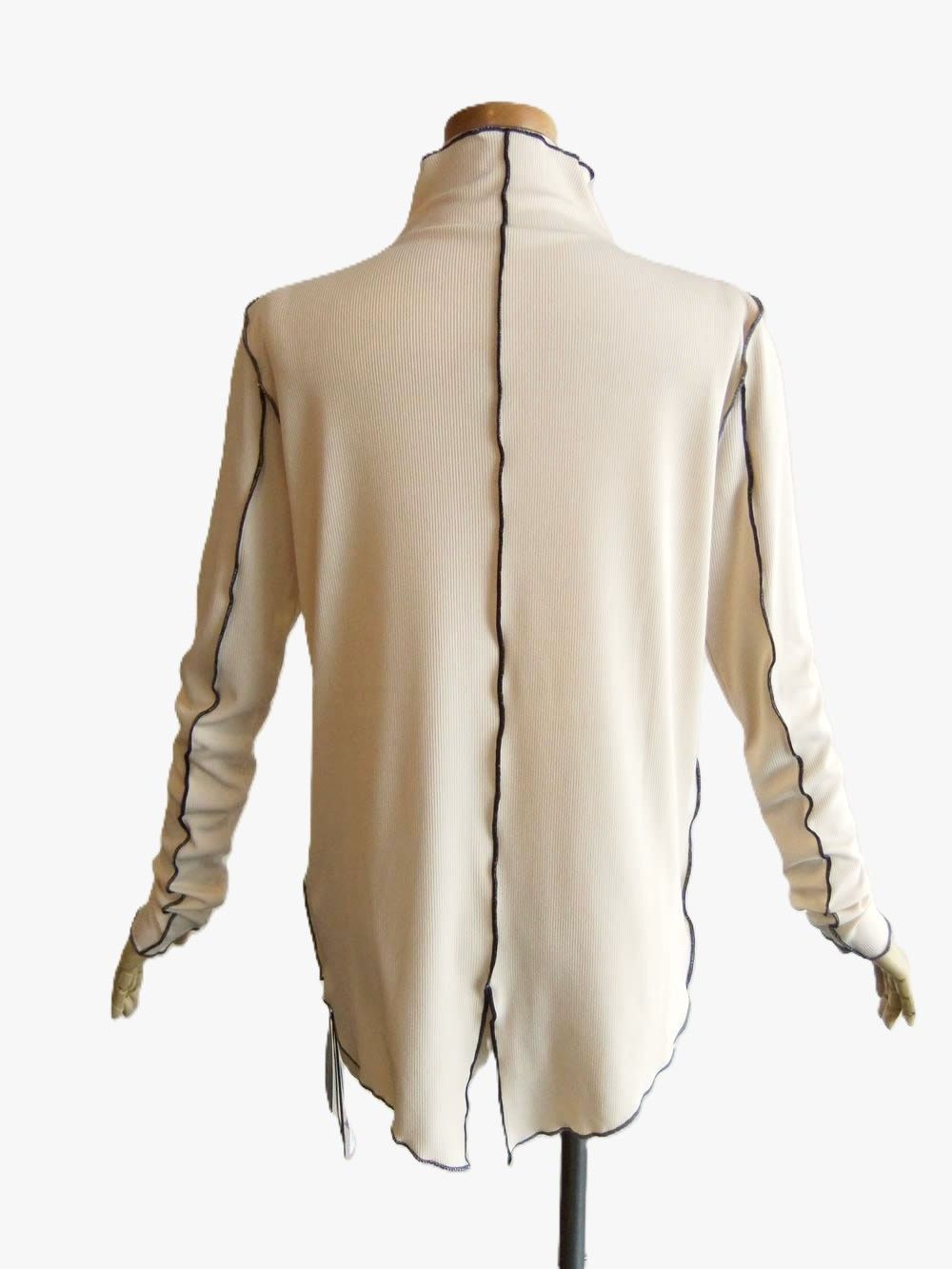 配色メロー モックネック 燕尾風 長袖 Tシャツ   （アイボリー）  MMF117TEC