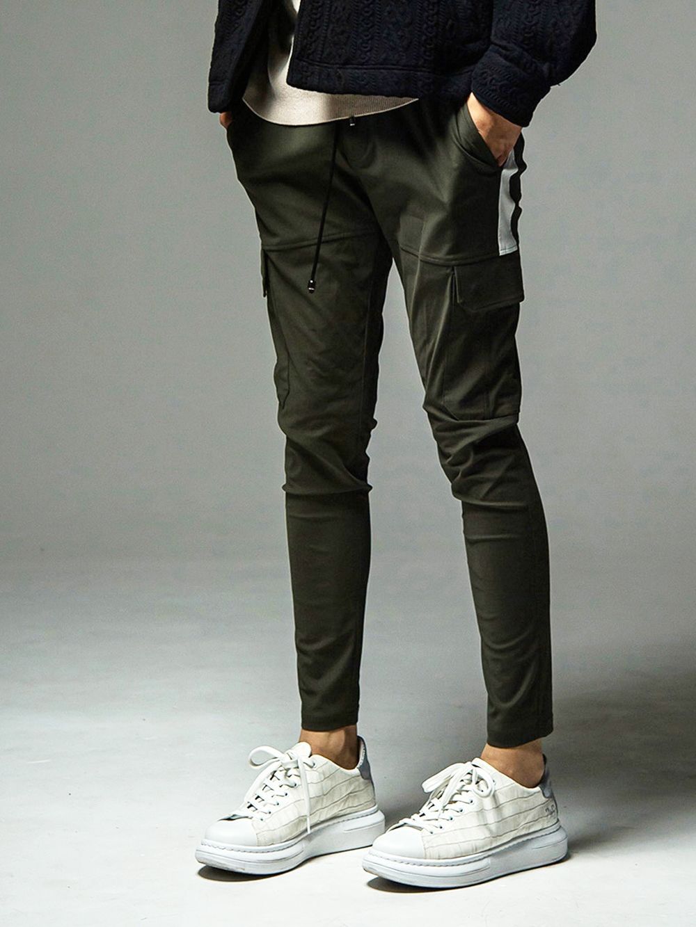 HV NYLON DARRELL CARGO PT  ナイロン カーゴパンツ (カーキ × ホワイト)