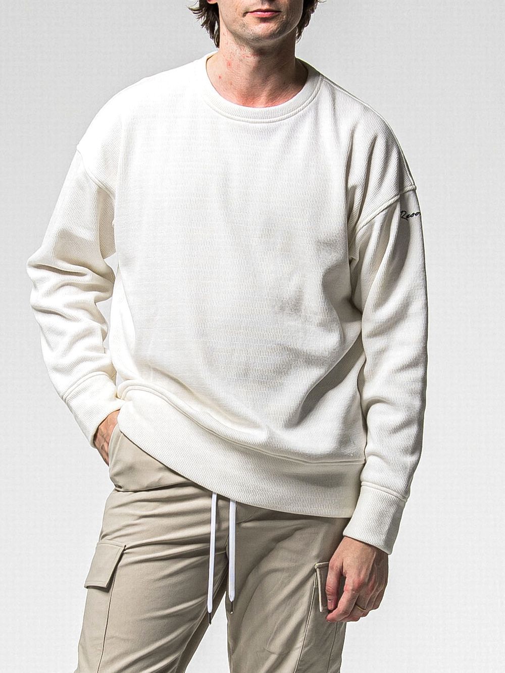 VELOURS FLEECE THERMAL LOOSE TRAINER  (ホワイト)  裏起毛 ルーズトレーナー