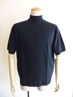 S4700  (ネイビー)  [Merino wool] Mock turtle neck Pullover  半袖モックネックニット