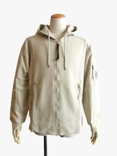 DIAGONAL RAISED FLEECE HOODED ZIP LENS SWEATSHIRT  (ベージュ)  スウェットパーカー