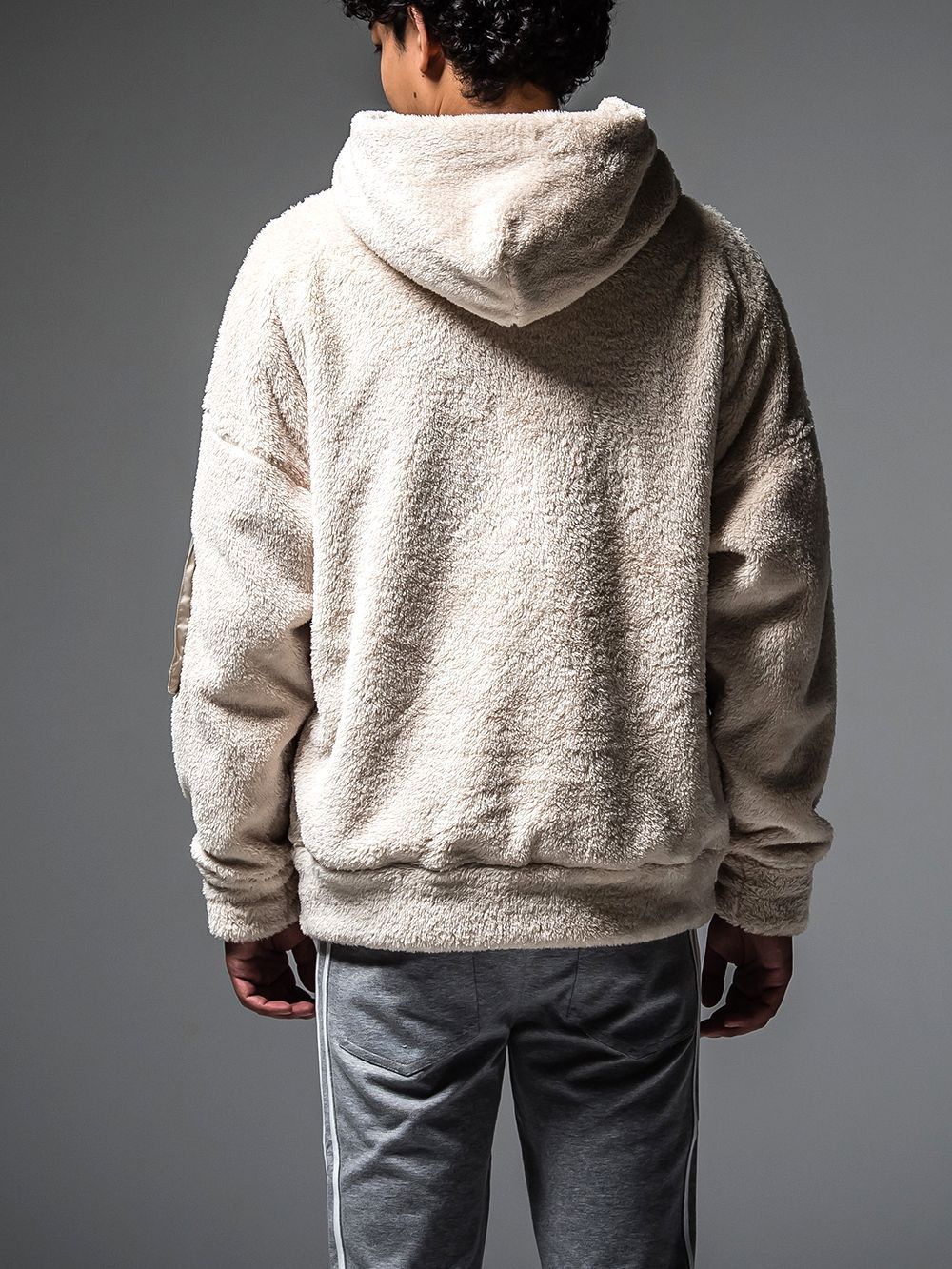 BOA ZIP LOOSE HOODIE WEST  (ベージュ)  ジップアップボアパーカー